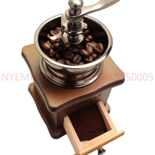 Wooden Manual Coffee Grinder Stainless Steel Retro Coffee Spice Mini Burr Mill With High-quality Ceramic Millstone 10pcs