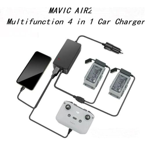 For DJI Mavic AIR2 car charger ，4 in 1 Car Charger ，Two Batteries & Remote Controller & Smartphone Charge together