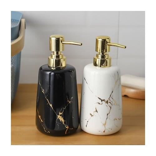 Marble Texture 400ml Liquid Soap Dispenser Golden Pressing Head Ceramic Hand Sanitizer Bottle Shower Gel Bottle Bathroom Accesso