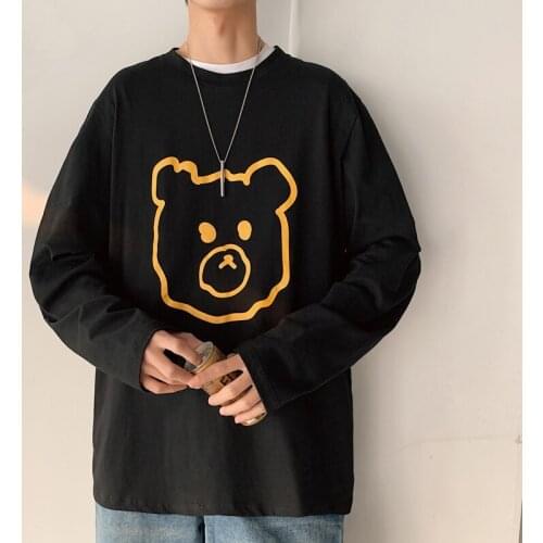 Hip Hop Harajuku Cute Cartoon Print Men T Shirt O-Neck Loose Full Sleeves Cool All-Match Clothes Summer Fashion New Streetwear