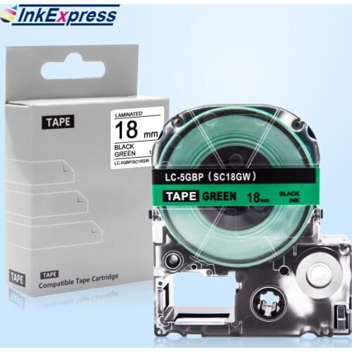 InkExpress 18mm SC18GW Tape For Epson SC18GW Tape King Jim LC-5GBP Labels Black on Green For Epson LW-500 LW-400 Label Maker