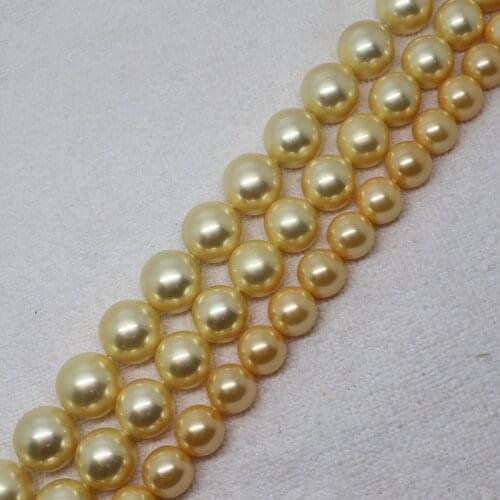 Mini. order is $7!10-14mm Yellow Shell Pearl Round Jewelry Making Beads 15"