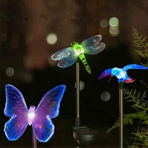 3 Pcs Solar Power LED Light Miniature Butterfly Dragonfly Bird Outdoor Yard Lawn Pathway Landscape Lamp Garden Decoration