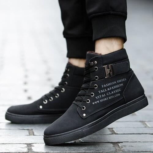 Ankle boots men shoes 2021 new fashion warm flock flat with winter sneakers men boots solid lace-up casual shoes men sneakers