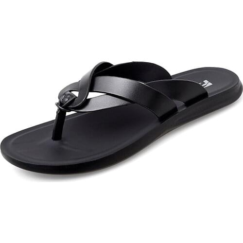 2021 Mens Flip Flops Genuine Leather Luxury Slippers Beach Casual Sandals Summer for Men Fashion Shoes