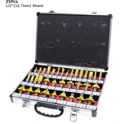 35PCS 1/2" 12.7mm Shank Tungsten Carbide Router Bit Set Wood Woodworking Cutter Trimming Knife Forming Milling Carving Tools