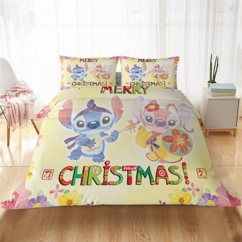 Disney Lilo & Stitch Christmas Bedding Sets Queen King Sizes Duvet Cover Children Bedroom Comforter Bedding Sets Luxury Decorate