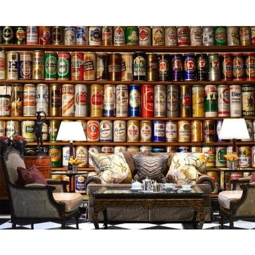 Bacaz Wine Rack Cans Beer Wallpaper Mural for Restaurant Bar Cafe Backaground 3d Photo Mural 3d Beer Wall Mural 3D Wall paper