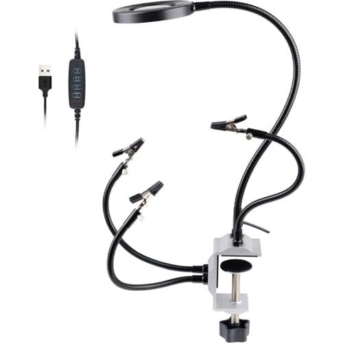 LED Magnifier Bench Vise Helping Hands SolderingThird Hand Soldering Tool PC-B Holder Four Arms Helping Hands Crafts
