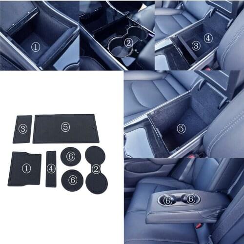 For Tesla model 3 Anti-Slip MatlGate Slot Pad For Tesla Model 3 Door Groove Mat Tesla 3 Pad Cup Holder Console Car Mat Liner