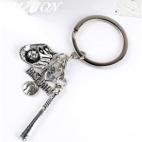 New Fashion Keychain i love baseball Pendants DIY Men Jewelry Car Key Chain Ring Holder Souvenir For Gift Baseball bat glove