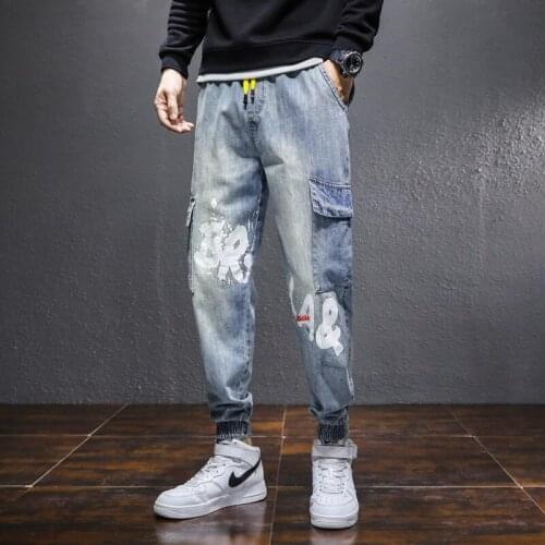 Autumn and winter mens original jeans Japanese loose straight leg harem pants multi-pocket tooling mens trousers