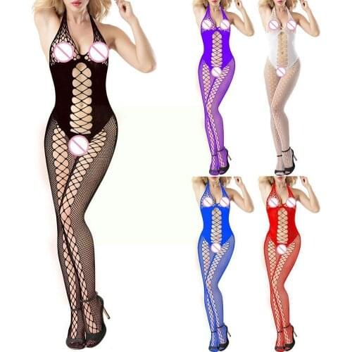 Sexy Women Fishnet Open Crotch Bodystockings Mesh Black Lingerie Erotic New 2021 Bodysuit Nightwear Crotchless D4F2