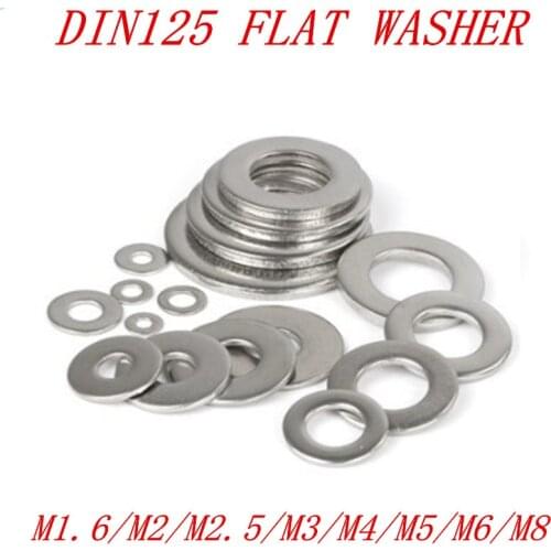 100PCS/50pcs M1.6 m2 M2.5 M3 M4 M5 M6 M8 DIN125 304 Stainless Steel Flat Washer Plain Washer Gaskets
