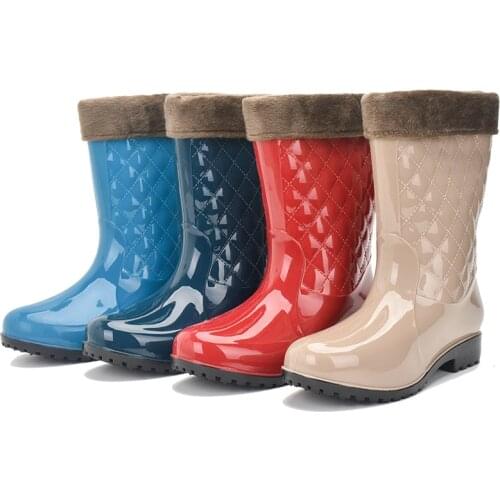 Plush middle rain shoes womens rain boots winter warm waterproof shoes antiskid rubber labor protection rain shoes size 36-41