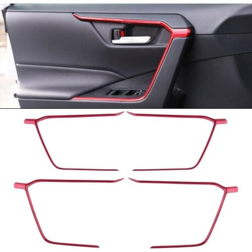 1Set Red Inner Door Upper Armrest Stripe Cover Trims Moulding ABS Fit For Toyota RAV4 2019 2020