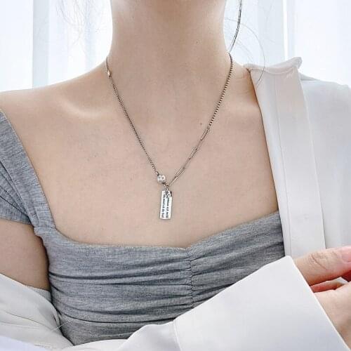 Hot S925 sterling silver Round Bead Letter Card Necklace Vintage Thai Silver Asymmetric Chain Sweater Pendants Necklace