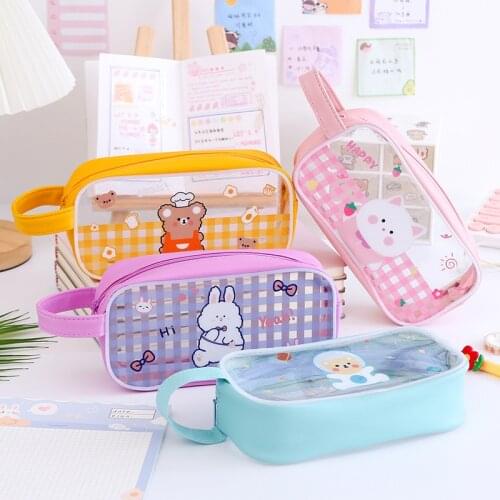 Portable cartoon PVC transparent pencil case School supplies storage bag Student pencil bag children pen bag cute stationery bag