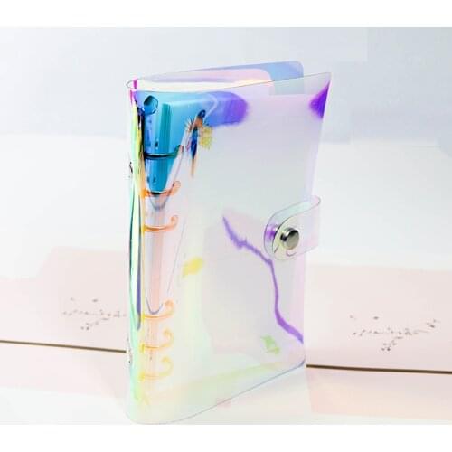 A5 A6 A7 PVC Rainbow laser Transparent Notebook diary Cover Glitter Loose leaf Note Book Planner Clip Office Supplies