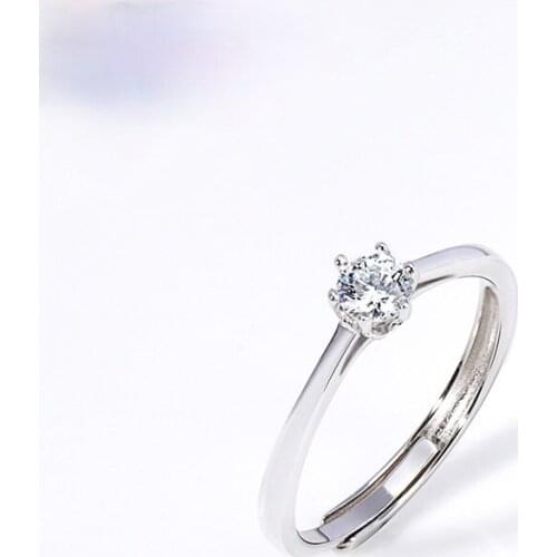 Light luxury S925 silver single diamond ring six claw imitation diamond ring ring pure silver wedding ring proposal ring