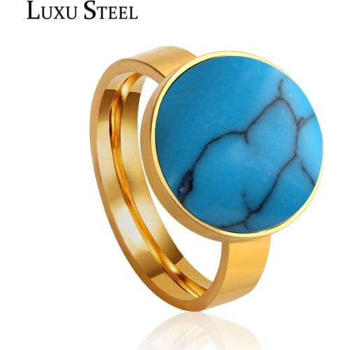 LUXUSTEEL Stainless Steel Blue Stone Rings Engagement Rings Accessories statement ring Ladies Jewelry Wholesale