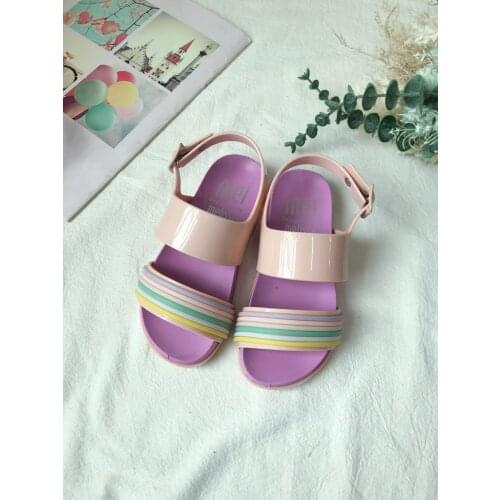 Big Girl Melissa Summer Sandals Rainbow Fragrant Jelly Shoes Childrens Fashion 2 Belt Beach Sandals for Kids HMI061