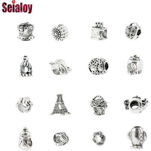 Seialoy Dropshipping Silver Color Beads Charm Fit Bracelet & Necklace For Women Jewelry Accessory Beaded BD0241-0280