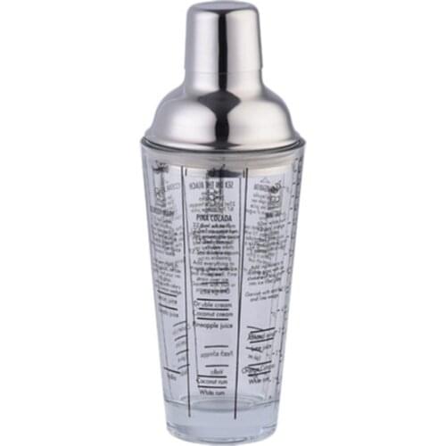 W3JA Bar Cocktail Shakers Shakers Professional Bartender Cocktail Shaker Stainless Steel and Glass Material with Scale