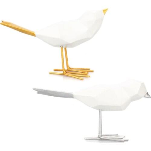 Modern Cute Resin Bird Figurine Ornaments Geometric Origami Animal Statue Home Office Decor Gift