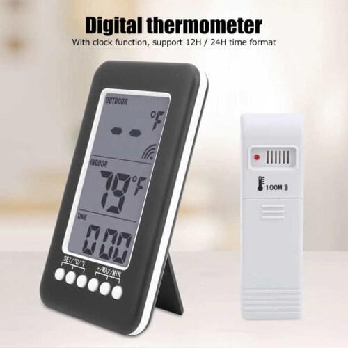 CJ3316RF Digital Wireless Temperature Gauge 4in Thermometer with Clock Function For Indoor Outdoor 100m