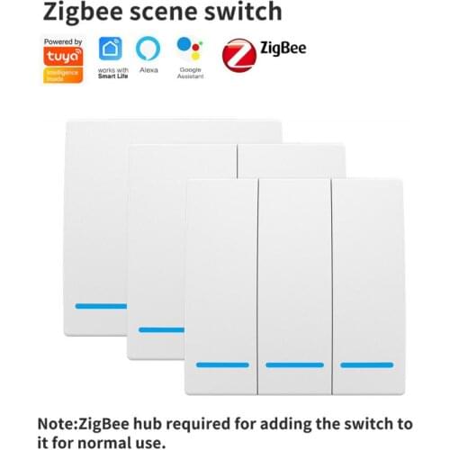 Tuya Zigbee Smart Light Switch Wall Touch Button Wireless Switch Smart Home Free Wiring Scene Button Remote Control Switch 1/2/3
