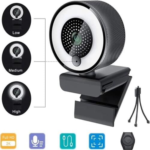 Computer Camera Webcam 2560P 2K 500W Pixels Webcam Auto Focus HD Fill light Web Cam With Mic LED Light Camera For Youtube Live