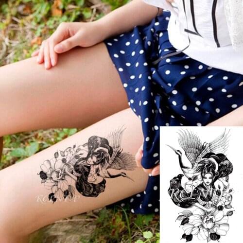 Waterproof Temporary Tattoo Sticker Red-crowned Crane Sword Japanese Style Warrior Fake Tatto Flash Tatoo Art for Women Men