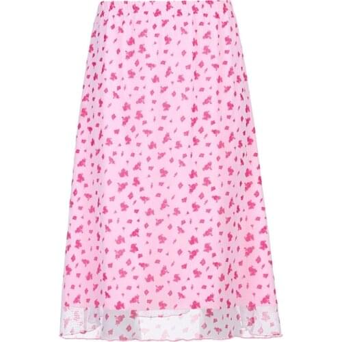 Women High Waist Layered Mesh Midi Long Skirt Gothic Harajuku Pink Floral Print A-Line Calf Length Kawaii Streetwear