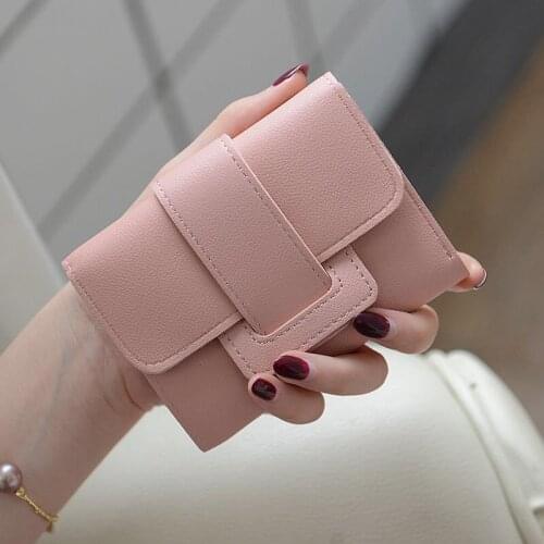 New Solid Color Draw Belt Three Fold Womens Purse Fashion Clasp Student Short Pocket Woman Wallets Hand Bag Card Bags