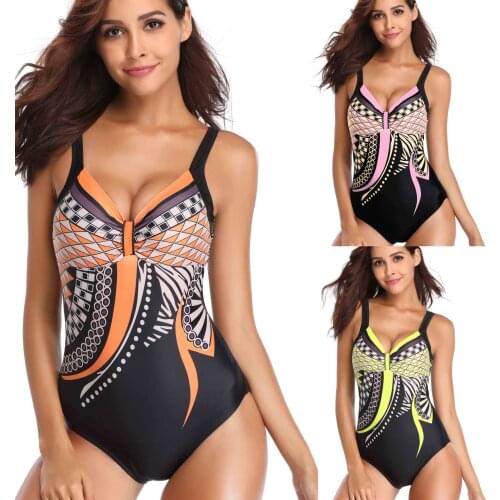 Geometric Print Plus Size One Piece Swimsuit For Women Cut Out Monokini High Waisted Bathing Suit Bikinis Swimwear Beach Wear
