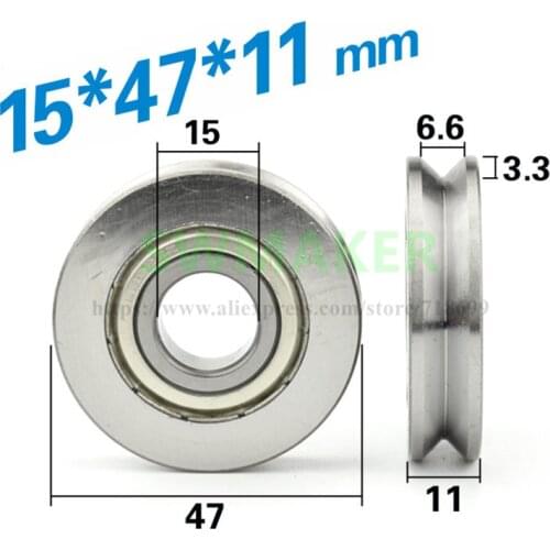 10pcs 15*47*11mm V groove right angle steel wire rope angle rail track bearing groove guide roller 15mm inner diameter pulley