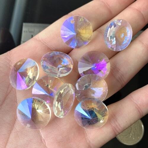 10Pcs Rainbow Aurora Disc Crystal Beads UFO Spacer Loose Bead Chandelier Prism Charm Lamp Part Suncatcher DIY Hanging