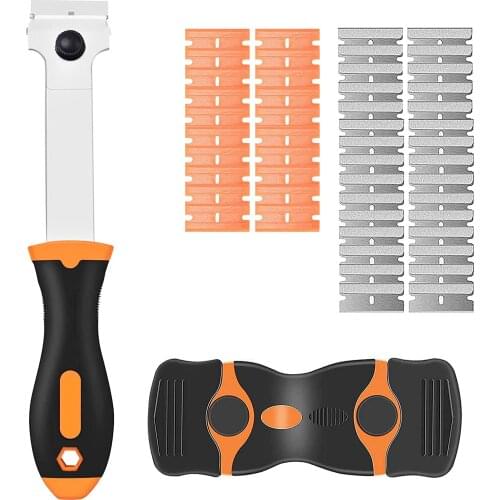 2 glass scraper kits, hob plastic scraper tool with 50 replacement scrapers for label removal, decals, glass paint, stickers