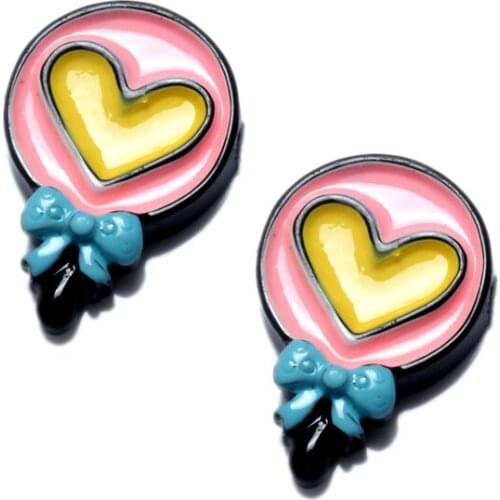 20Pcs Resin Heart Lollipop Decoration Crafts Beads Flatback Cabochon Scrapbooking DIY Embellishments Kawaii Diy Accessories