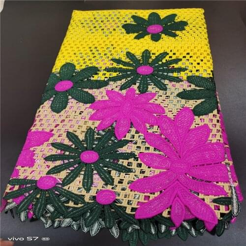 5Yards Fashion African Guipure Cord Lace Fabric With Stone Milk silk High Quality Embroidery Nigerian Lace Fabric for Dress