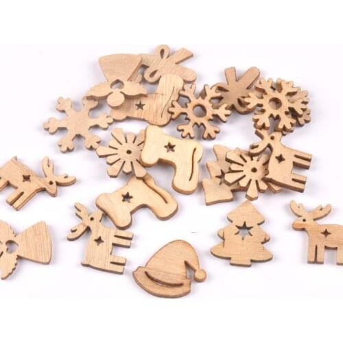 50pcs 22-30mm Natural Wood Crafts Snowflakes and angels DIY Scrapbooking For Wooden Ornament Home Decoration m2503
