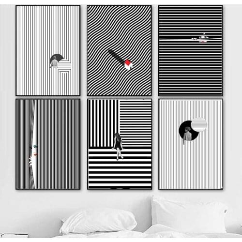 Abstract Minimalist Figure Art Poster Prints Geometric Nordic Wall Canvas Painting Black White Picture Living Room Home Decor