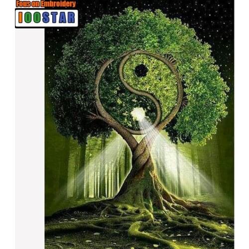 Diamond Embroidery 5D DIY Diamond Painting Yin and Yang Tree Mosaic Diamond Painting Cross Stitch Rhinestone Decoration
