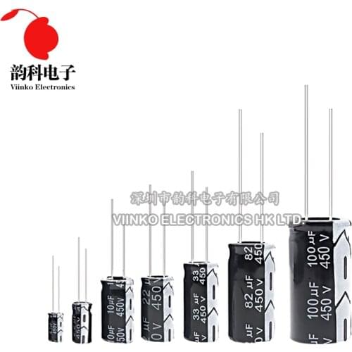 5pcs 450V Aluminum Electrolytic Capacitor 1UF 2.2UF 3.3UF 4.7UF 10UF 22UF 33UF 47UF 68UF 82UF 100UF 150UF 180UF 220UF 560UF