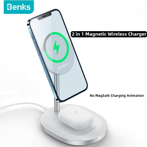 Benks W08 Magsafe Wireless Charger 2 In 1 Desktop Magnetic Charging Stand Headset For iPhone 12 Pro Max Mobile Base Fast Charge