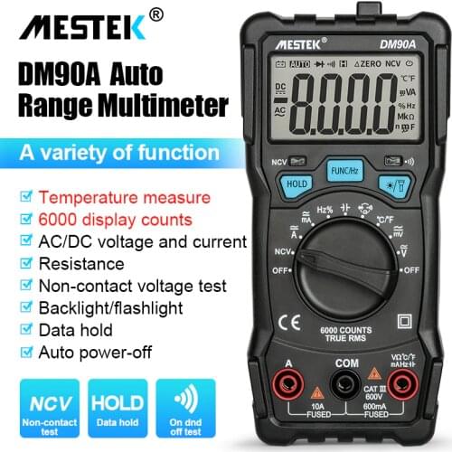 MESTEK Digital Multimeter DM90A/E/S NCV 6000 counts Auto Ranging AC/DC voltage meter Flashlight Back light Universal Multitester
