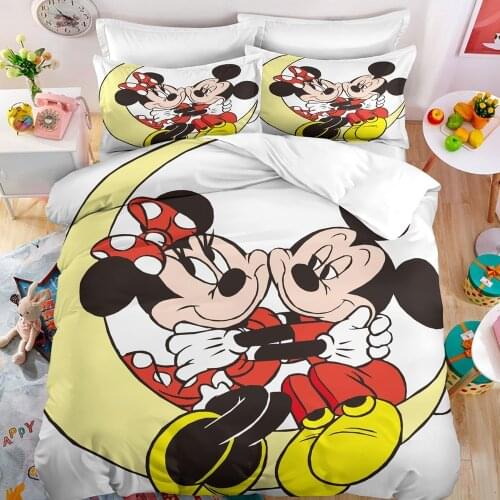 Disney Cartoon Mickey Minnie Mouse Duvet Quilt Cover Sets Bedding Set Pillowcase Single Twin Size Boy Girl Gift