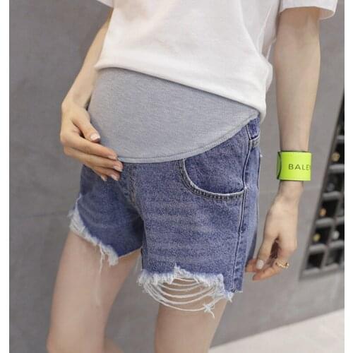 Pregnant Women Denim Shorts Maternity Pants 2019 Summer New Casual Hole Loose Straight Pregnant Women High Waist Blue Jeans