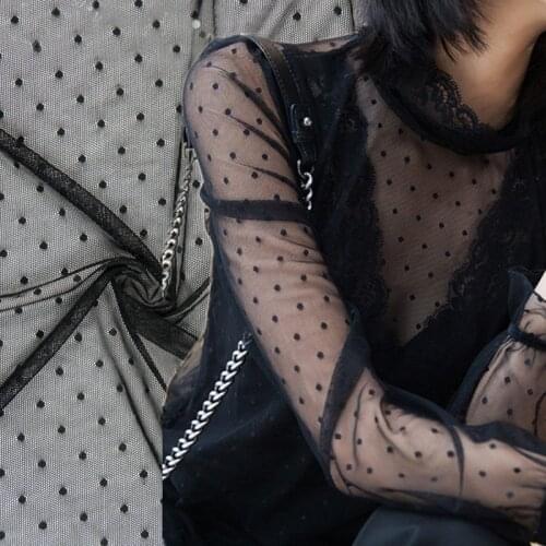 5Yards Black White Polka Dot Embroidered Tulle Mesh Lace Fabric Stretch Elastic Lace Fabric For Wedding Dress Party Decoration